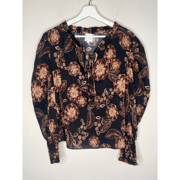 Misa Los Angeles Floral Print Long Sleeve Siena Blouse Top Black Women's Small - Picture 3 of 10